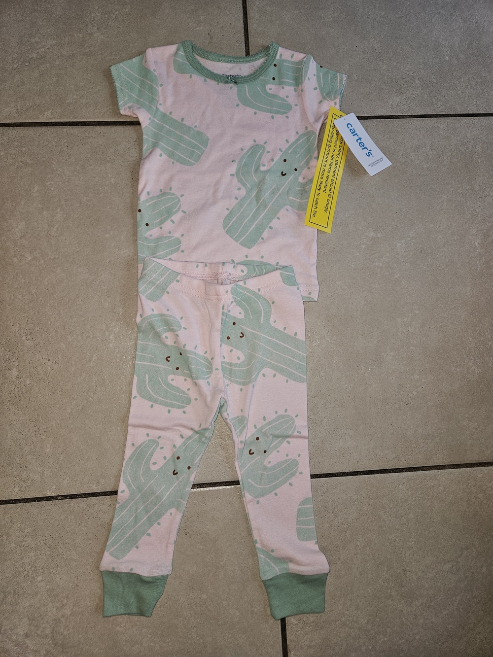 Carter's Pink & Mint Cactus Two-Piece Pajama Set